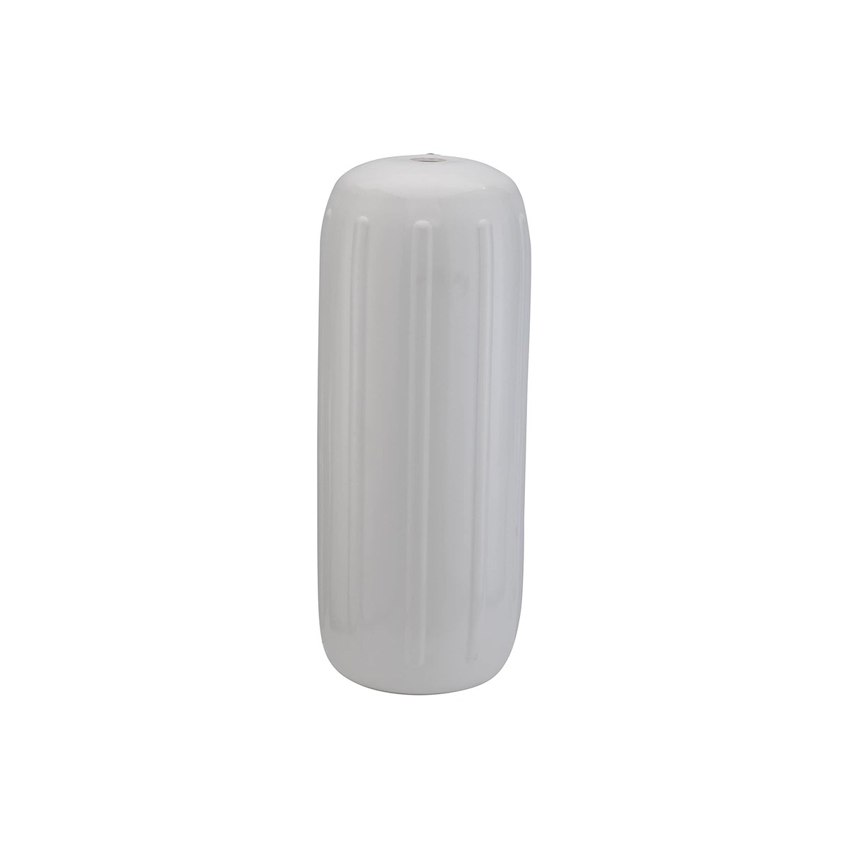 Taylor Made Big B Inflatable Boat Fender, 10 in by 26 in (a large center-tube cylindrical fender, not a round ball; one line passes through the center tube end to end so it hangs horizontally or vertically off a single line, ribbed marine-grade vinyl, football-needle valve, model 1032, ASIN B000MJKKM2)