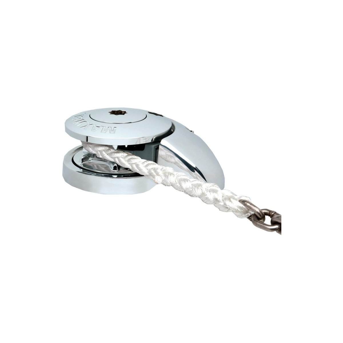 Maxwell RC8-8 12V Vertical Windlass (5/16 inch (8mm) G4 chain, 1000W motor, 1,320 lb max pull, 2,640 lb static hold, sealed oil-bath gearbox, capstan-top emergency crank handle included, ASIN B003700TTW is the 8mm variant)