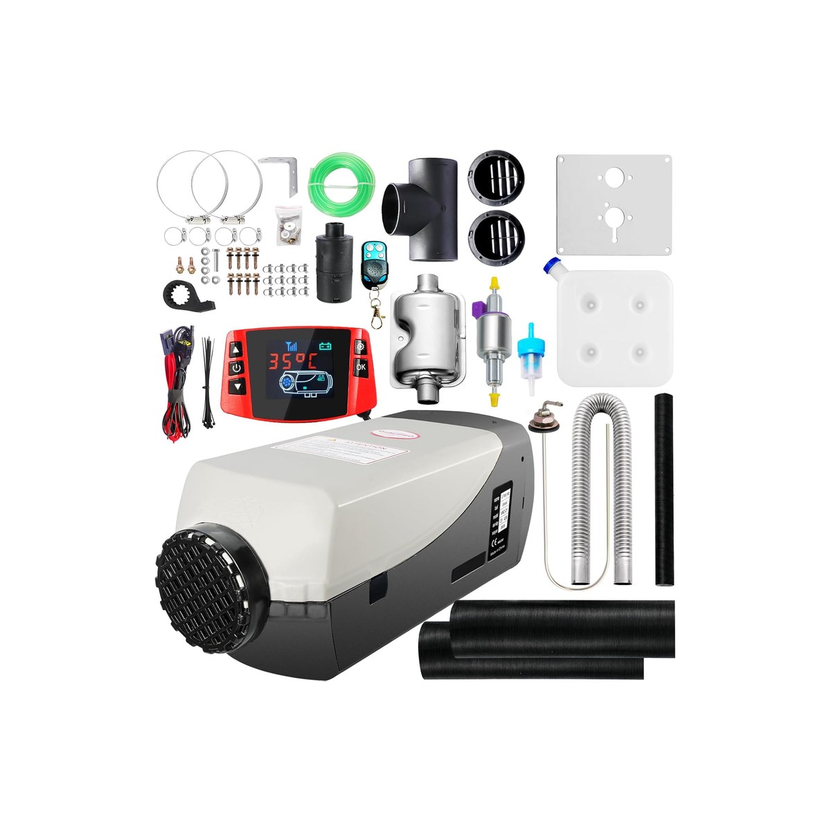 WAYSKA 8KW Diesel Air Heater, 12V with 15L Tank and Exhaust Muffler (LCD switch and remote, separate components for permanent install, ASIN B08LDV7L1B)