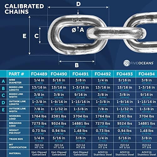 Five Oceans Windlass Anchor Chain G43 3/8 inch, 90 feet pre-cut (Baron USA private-label, hot-dipped galvanized, working load 3,720 lb, breaking load 14,881 lb, ASIN B0D1LMZFQ9)