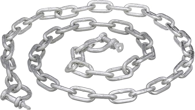 Seachoice Galvanized Anchor Lead Chain, 5/16 inch x 5 feet, Grade 30 Proof Coil (working load 1,875 lb, break strength 7,500 lb, includes two 5/16 inch galvanized shackles, ASIN B000N9T7KC), leader chain for rope/chain combo rode, NOT primary windlass rode