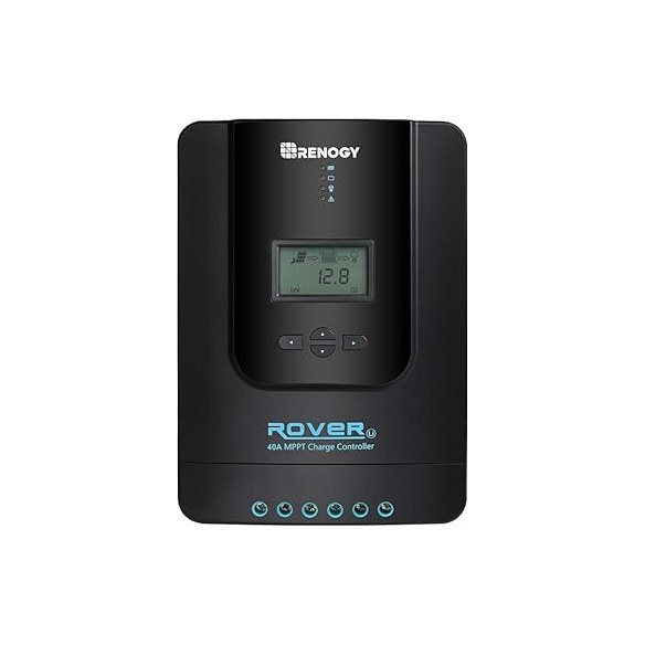 Renogy Rover 40A MPPT Solar Charge Controller (100V PV input, 40A charge current, built-in LCD display, BT-2 Bluetooth dongle optional, ASIN B01MSYGZGI)