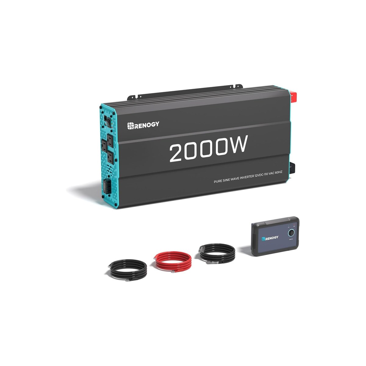 Renogy P2 2000W Pure Sine Wave Inverter (2000W continuous, 4000W peak surge, 3 AC outlets, USB-A charging port, pure sine output, ASIN B0D53889TT)