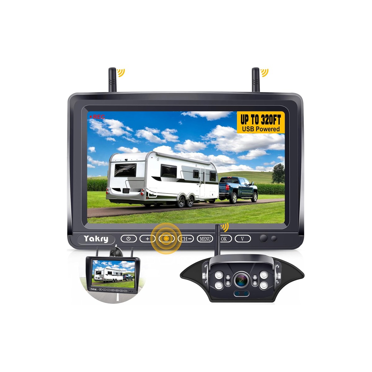 Yakry Y27-N RV Backup Camera, 1080p, 7-inch Touch Monitor, Pre-Wired for Furrion (Furrion-adapter, wireless, ASIN B07H3PGBYB)