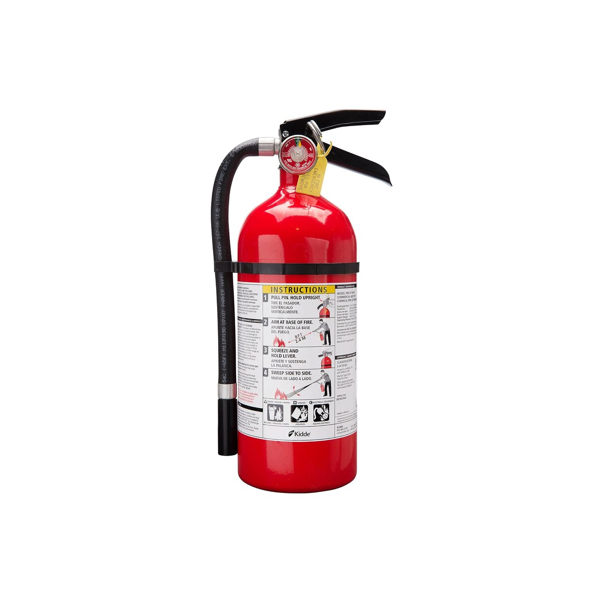 Kidde Pro 210 Fire Extinguisher, UL Rated 2-A:10-B:C, Rechargeable, Aluminum Valve, Mounting Bracket Included (ASIN B000VBGG5Q)