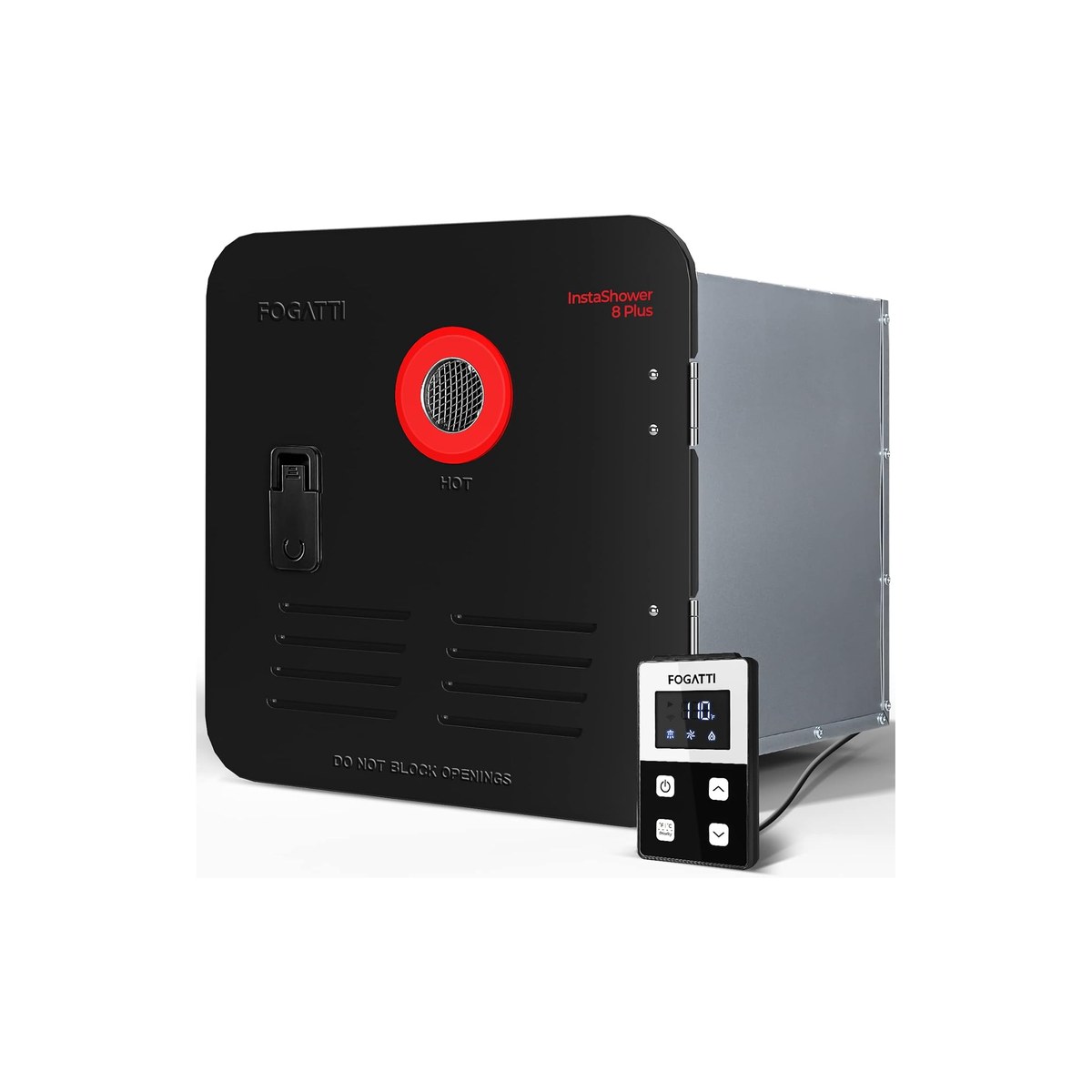 Fogatti InstaShower 8 Plus RV Tankless Water Heater, Gen 3, 55,000 BTU, 12V DC, Three Door Size Options 15x15, 15x18, and 18x18 Inches (ASIN B091F7HGPK)