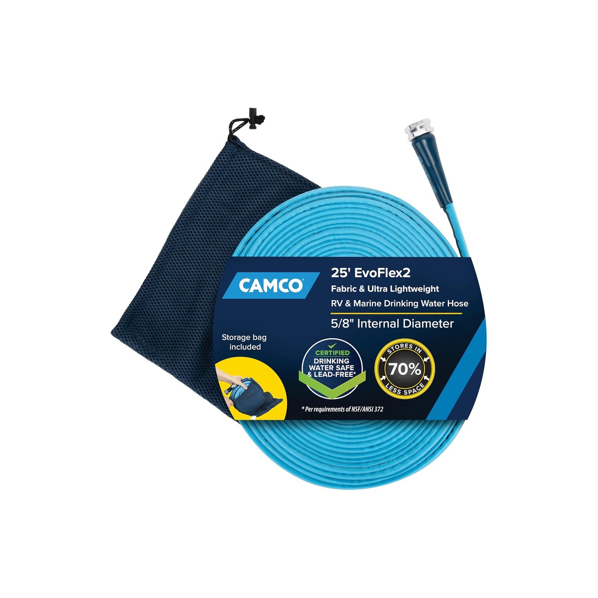 Camco EvoFlex2 25-Ft Drinking Water Hose for RV, Fabric-Reinforced, Ultra Lightweight, No Lead, No BPA, No Phthalate, Abrasion-Resistant (ASIN B09Z6X4RVV)