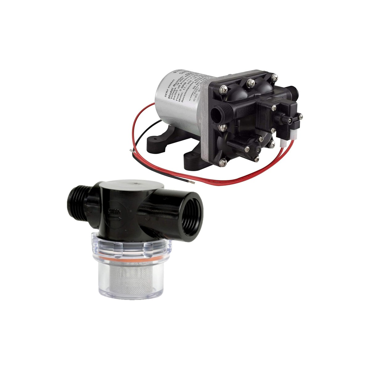 Shurflo 4008-101 Revolution 3.0 GPM 12V Water Pump with Twist-On Strainer, Internal Bypass, 55 PSI, Third-Party Bundle Listing (ASIN B08THZ1PQB)