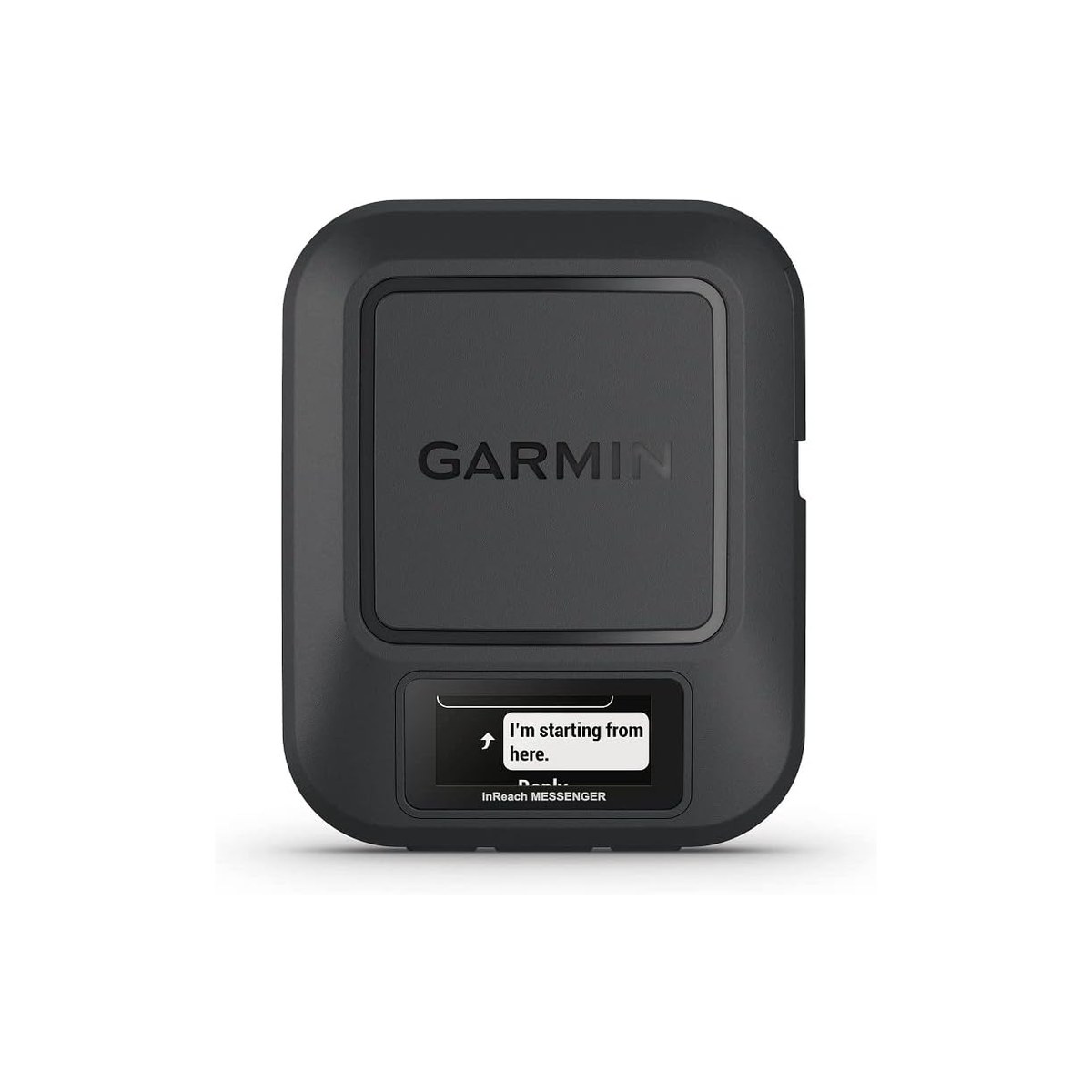 Garmin inReach Messenger (Iridium two-way satellite communicator, 35.9 dBm flat-panel antenna, up to 28-day battery, no on-device navigation, paired-phone messaging through the Garmin Messenger app, reverse-charges a phone, IPX7, 114 g, interactive SOS to Garmin Response, ASIN B0BFBZR4KW)