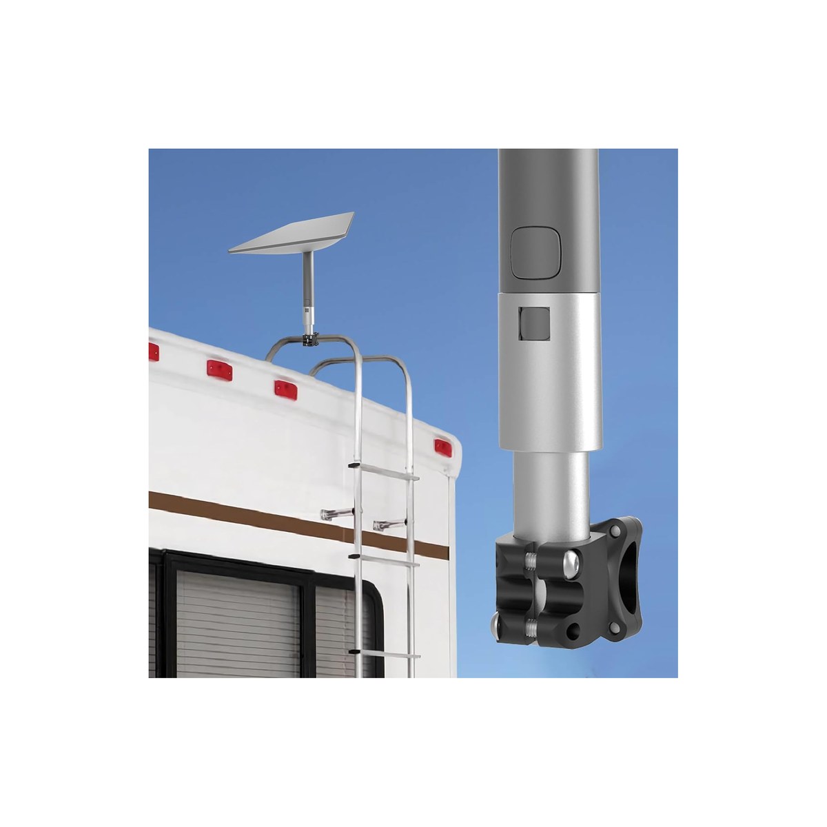 wuutyty Starlink RV Ladder Mount / Pole Mount, All-Aluminum Pipe Adapter, 200lb Load, 0.8-1.17in Rail Range (ASIN B0CS3CFVDG)